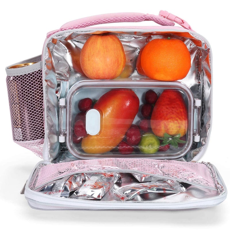 Amersun Lunch Box for Women, Sturdy Insulated Lunch Bag with Padded Liner, Sand Pink, 2 Pockets - Image 2